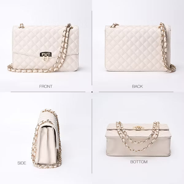 Beige Quilted Shoulder Bag – Women’s Vegan Leather Crossbody