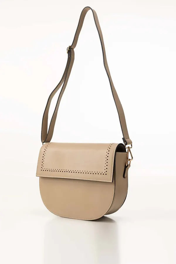 Beige handbag with a strap on a white background
