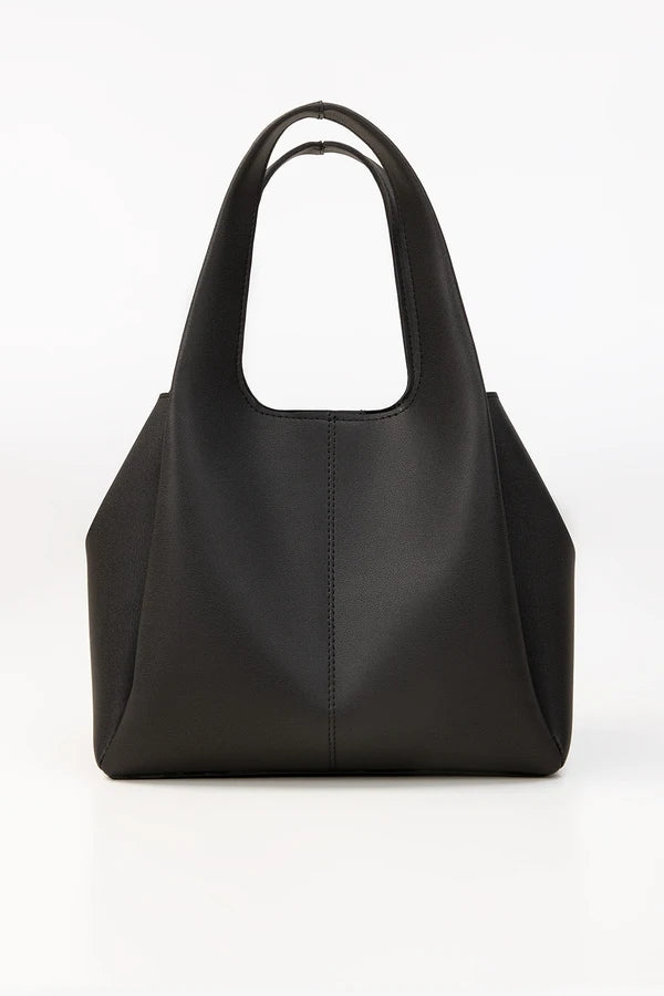 Black handbag on a white background