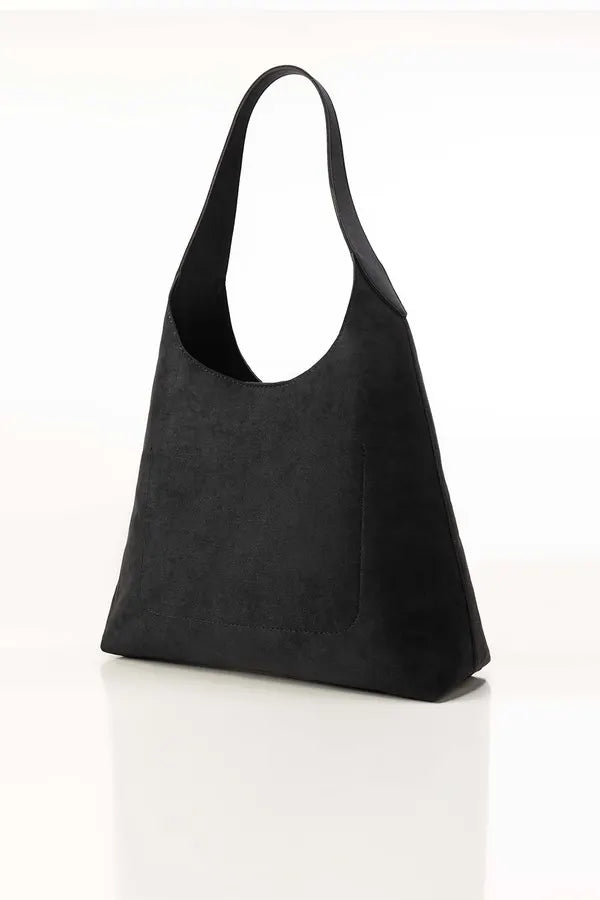 Black handbag on a white background