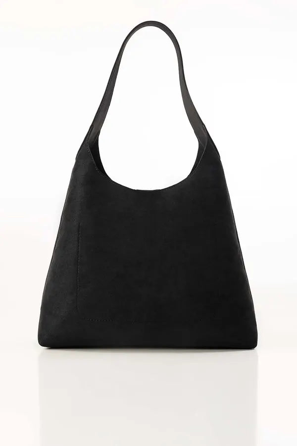 Black handbag on a white background