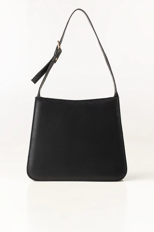 Black shoulder bag on a white background