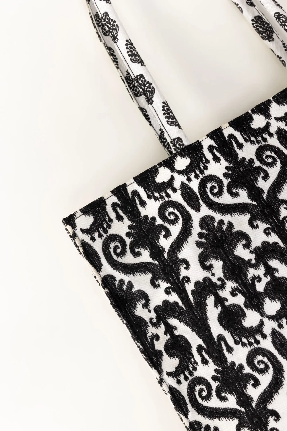 Black and white patterned fabric on a white background