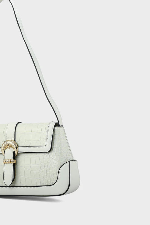 Light green handbag with gold clasp on a white background