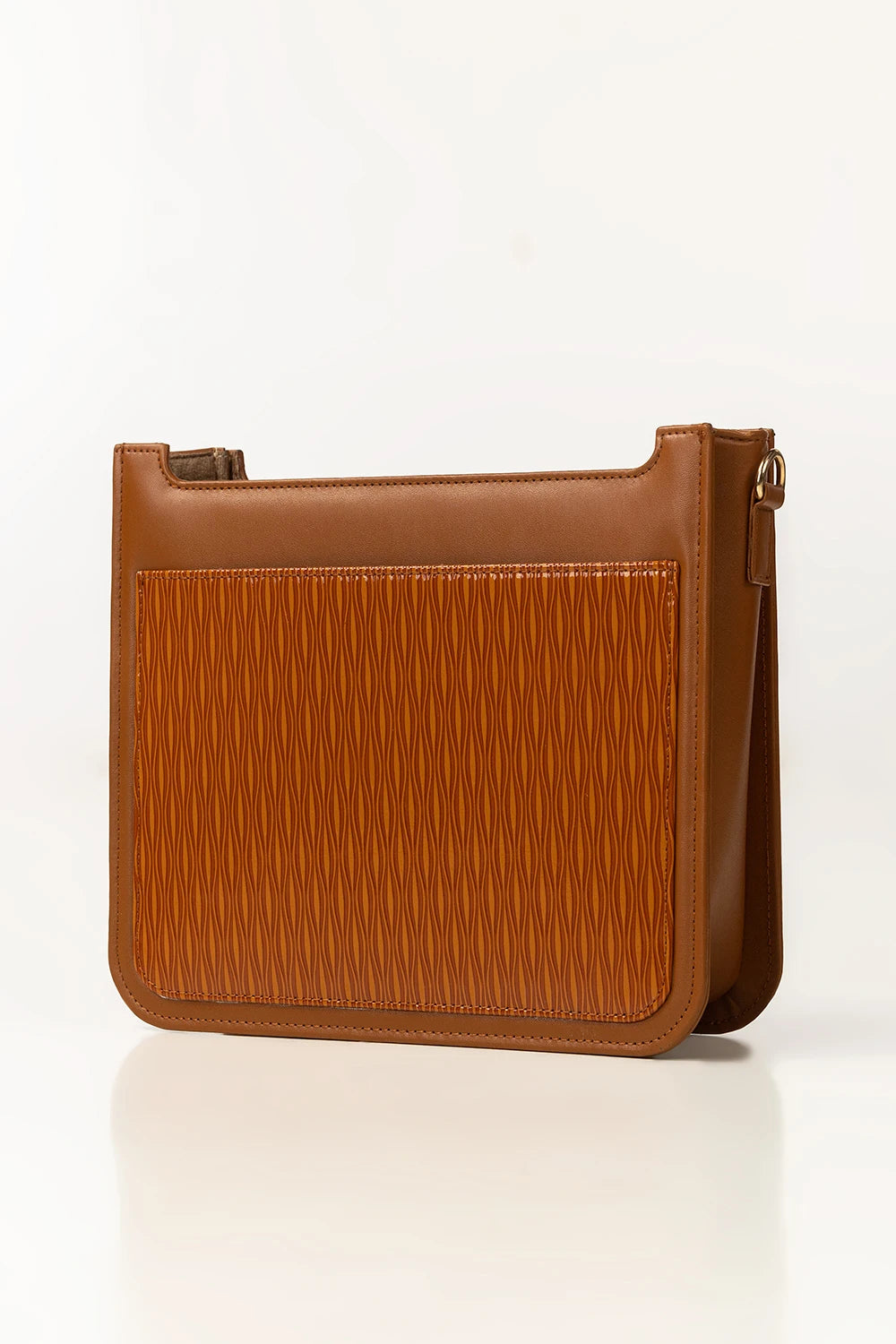 Brown leather handbag on a white background